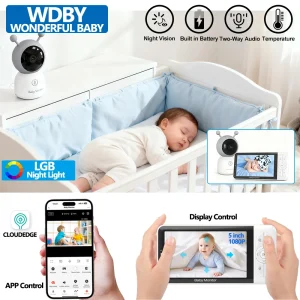 NEW 5" LCD Baby Monitor with RGB Night Lights Camera 360°