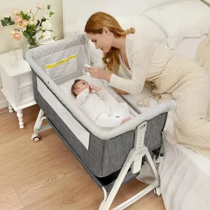 Bedside Bassinet for Baby, 3 in 1  Sleeper with Wheels