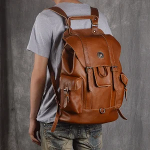 Leather focus Multifunctional Leather Travel Backpack