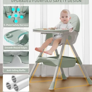 Foldable high chair, Feeding chair, Table and chair, CRemovable double-layer tray